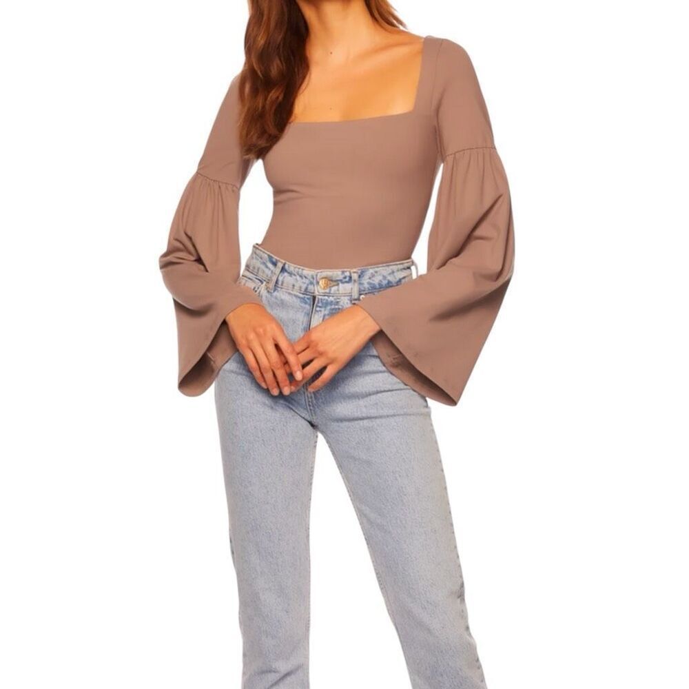 NEW Susana Monaco Bell Sleeve Square Neck Top Hunter Coco S - Picture 3 of 6